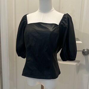 Marc New York by Andrew Marc Black Faux Leather Top in Size Large